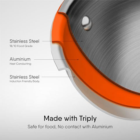 Stahl Triply Stainless Steel Artisan Frypan with Lid, 4422, 22cm, 1-Piece, Silver (Serves 4 People)