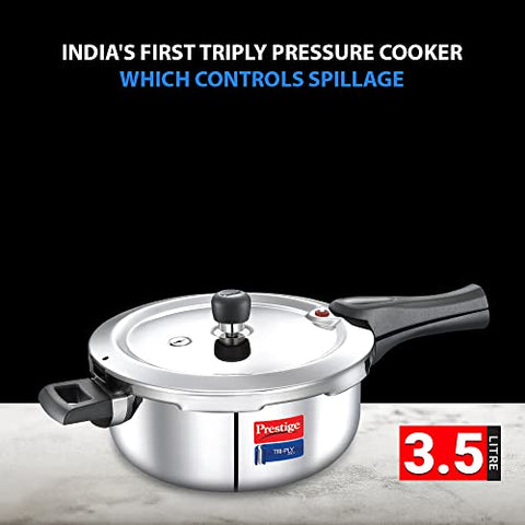 Prestige Svachh Triply Outer Lid Pressure Cooker with Unique Deep Lid, 3.5 Litre, Silver