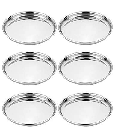 New Swastik Stainless Steel Solid High Grade Stainless Steel Full Plate Set, 6 Pieces, Silver