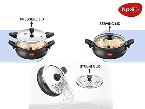 Pigeon By Stovekraft All in One Super Cooker Aluminium with Outer Lid Induction and Gas Stove Compatible 3 Litre Capacity for Healthy Cooking (Black) 620H