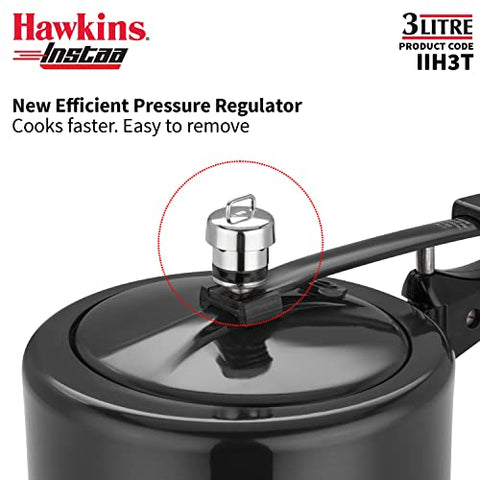 Hawkins 3 Litre Instaa Pressure Cooker, Induction Inner Lid Cooker, Tall Body Hard Anodised Cooker, Best Black Cooker, Black (IIH3T)