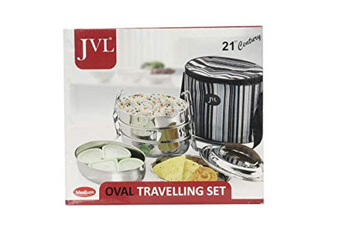 The Home Inc Oval Stainless Steel Containers/Lunch Dinner Tiffin Box (Silver) -Set of 4