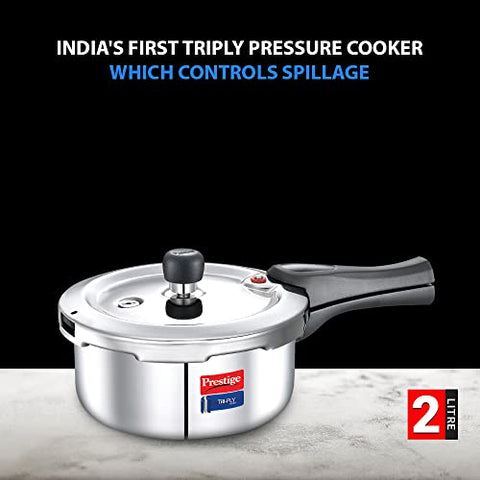 Prestige Svachh Triply Outer Lid Pressure Cooker with Unique Deep Lid for Spillage Control, 2 Litre, Silver