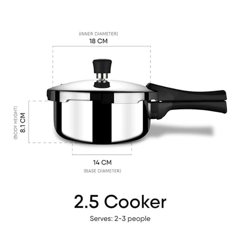 Stahl Triply Stainless Steel Pressure Cooker 2.5 Litre Outer Lid | Broad Pressure Cooker | Triply Cooker With Gas & Induction Base | Safe & Long Lasting Steel | Xpress Cooker 9242 (Serves 2 People)