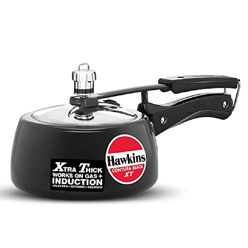 Hawkins 1.5 Litre Contura Black XT Pressure Cooker, Hard Anodised Inner Lid Cooker, Small Induction Cooker, Extra Thick Handi Cooker, Black (CXT15)