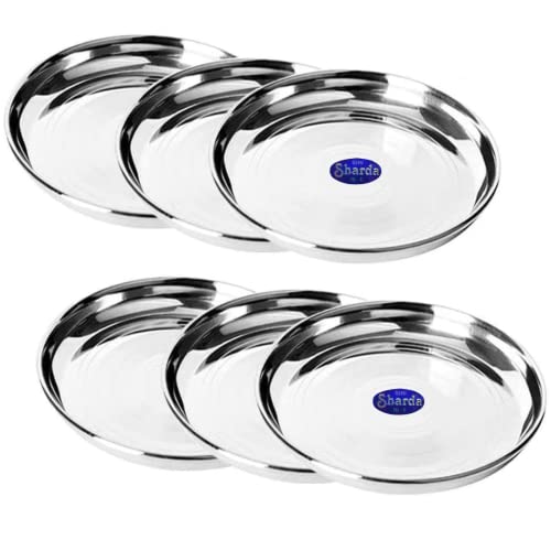 Sharda Metals Solid Steel Lunch Dinner Thali Plates - Set of 6, 11.5 inches - 30 cms