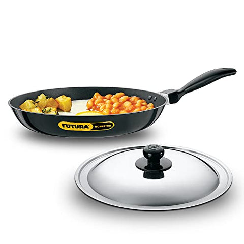 Futura Non Stick 12-Inch Indian Frying Pan with Stainless Steel Lid, 3.25mm