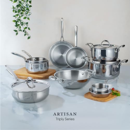 Stahl Triply Stainless Steel Sauce Pot with Lid | Stainless Steel Casserole | Tri Ply Biryani Pot with Induction Base | Artisan 4118, Dia 18 cm, 2 L (Serves 3 People)