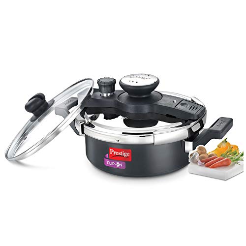 Prestige Clip On Hard Anodised Pressure Cooker with Glass Lid, 3-Liter