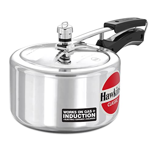 Hawkins Classic 3 liter inner lid aluminum pressure cooker, induction cooker, wide design pan cooker, best cooker, silver (ICL3W)