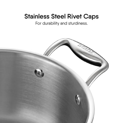Stahl Triply Stainless Steel Sauce Pot with Lid | Stainless Steel Casserole | Tri Ply Biryani Pot with Induction Base | Artisan 4118, Dia 18 cm, 2 L (Serves 3 People)