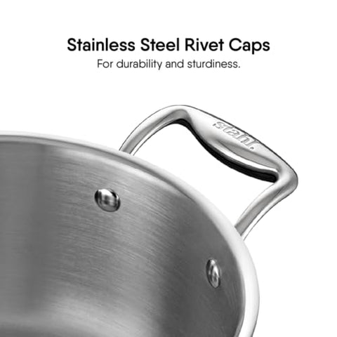 Stahl Triply Stainless Steel Sauce Pot with Lid | Stainless Steel Casserole | Tri Ply Biryani Pot with Induction Base | Artisan 4124, Dia 24 cm, 5.1 L (Serves 8 People)