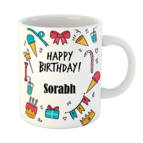 Furnishfantasy Ceramic Coffee Mug - Best Personalized Gift for Birthday, Color - White, Name - Sorabh