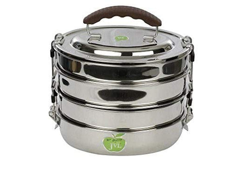 The Home Inc Oval Stainless Steel Containers/Lunch Dinner Tiffin Box (Silver) -Set of 4