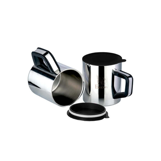 Pdd Falcon Stainless Steel Wakeup Bakelight Double Wall Coffee/ Tea Mug with Lid - 180 ml (Silver)