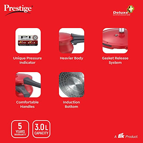 Prestige Deluxe Plus Aluminium Outer Lid Mini Pressure Handi, 3 Litre, Red