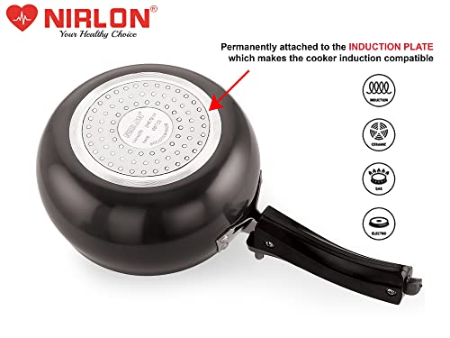 NIRLON Induction Base Hard Anodised Inner Lid Aluminium Pressure Cooker, 2 Litre, Black