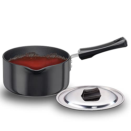 Futura Induction Hard Anodised Induction Base Sauce Pan with Steel Lid and Ezee-Pour Spout, 2 L, Small, Black