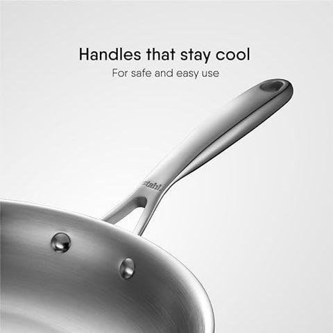 Stahl Triply Stainless Steel Artisan Frypan with Lid, 4422, 22cm, 1-Piece, Silver (Serves 4 People)