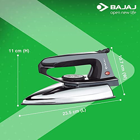 Bajaj DX-2 600W Dry Iron with Advance Soleplate and Anti-bacterial German Coating Technology, Black