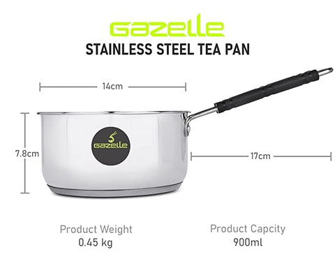 GAZELLE Stainless Steel Induction Bottom Tea pan for Kitchen/ Stainless Steel Tea Sauce pan/ Stainless Steel Induction Base bartan chai Coffee pan No.12 (900ml)