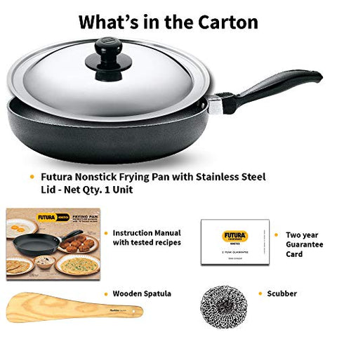 Futura Non-Stick 10-Inch Frying Pan Indian Style with Stainless Steel Lid