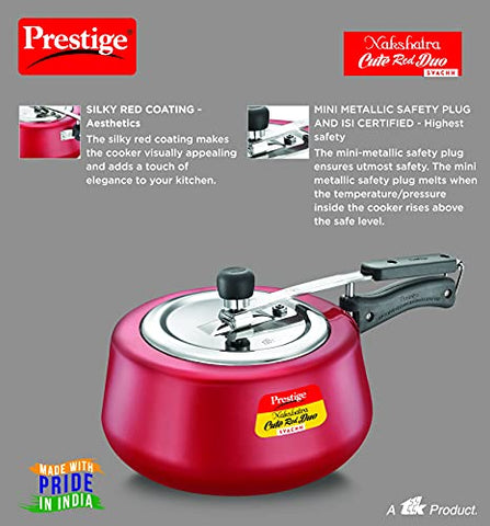 Prestige Nakshatra Cute Duo Svachh Aluminium Inner Lid Pressure Cooker, 2 Litre, Red
