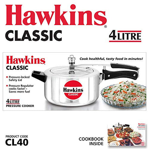 HAWKINS Classic CL40 4-Liter New Improved Aluminum Pressure Cooker, Small, Silver