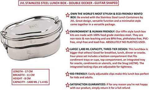 JVL Stainless Steel Double Layer Guitar Lunchbox - Big