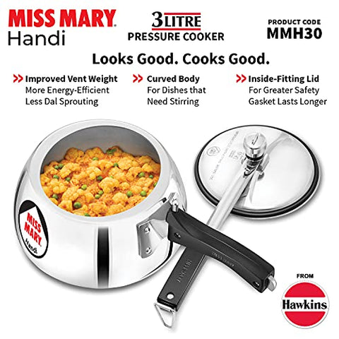 Hawkins Miss Mary Handi Pressure Cooker, 3 Litre, Silver (MMH30)