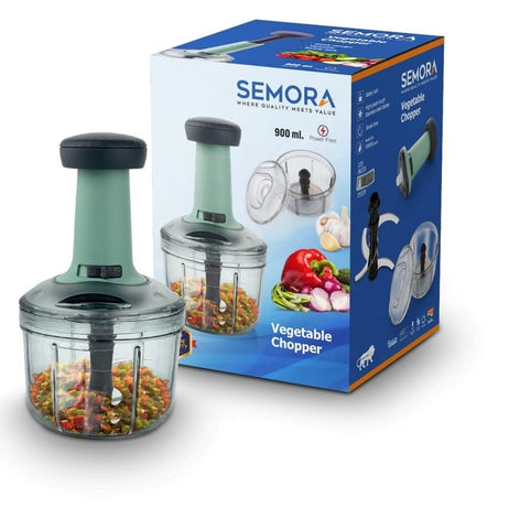 SEMORA Vegetable Chopper 900ml, Manual Hand-Press Vegetable Chopper Mixer Cutter to Cut Onion, Salad, Tomato, Potato