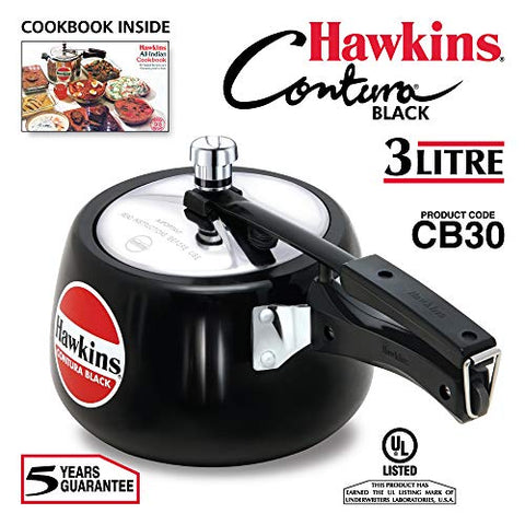 Hawkins CB30 Hard Anodised Pressure Cooker, 3-Liter, Contura Black