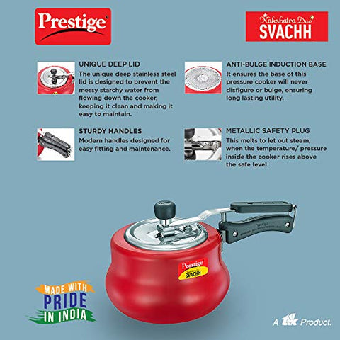 Prestige Svachh, 10752, 3 L, Nakshatra Duo Red Handi, with deep lid for Spillage Control