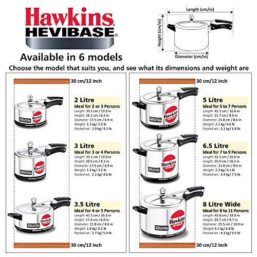 Hawkins Hevibase HAIH65 Pressure Cooker, 6.5 Liters, Silver