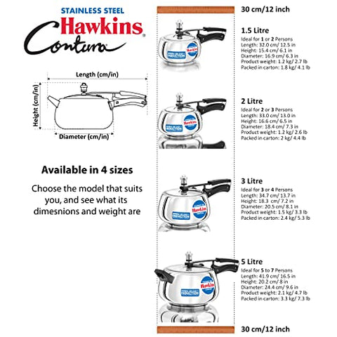 Hawkins SSC20 Stainless Steel Pressure Cooker, 2 Liter, Silver