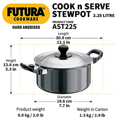 Hawkins/Futura Hard Anodised Cook and Serve Stewpot, 2.25-Liter
