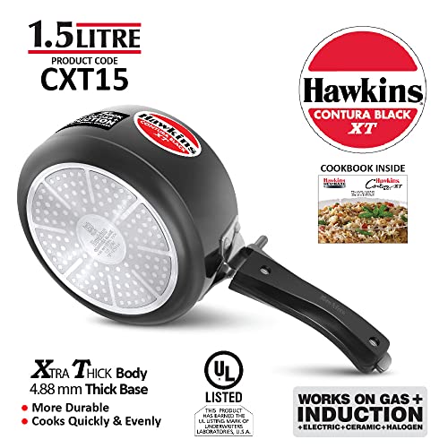Futura Hawkins 3-Litre Hard Anodized Induction Compatible Pressure Cooker,  Small, Black