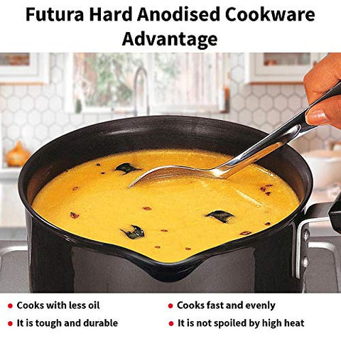 Futura Induction Hard Anodised Induction Base Sauce Pan with Steel Lid and Ezee-Pour Spout, 2 L, Small, Black