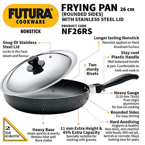 Futura Non-Stick 10-Inch Frying Pan Indian Style with Stainless Steel Lid