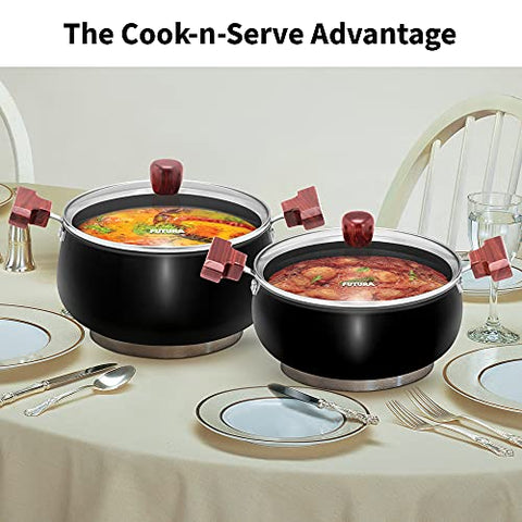 FUTURA Hawkins with 4 liters cook and serve handi glass lid, hard anodized biryani handi, pot, black (ACH40G)