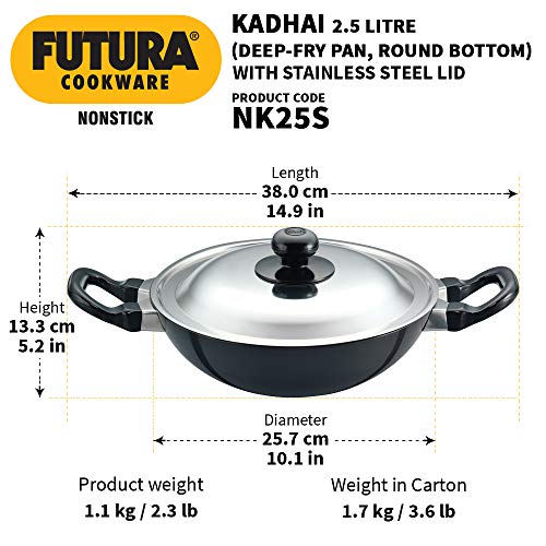 Futura Q55/NK25S Fry Pan, Kadhai, 2.5 Liter, Gray