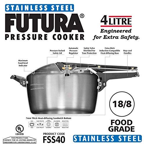 Hawkins-Futura F-41 Induction Compatible Pressure Cooker, 4-Liter, Stainless Steel