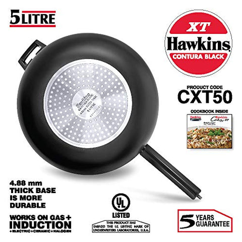 Hawkins CXT50 Contura Hard Anodized Induction Compatible Extra Thick Base Pressure Cooker, Black, 5L, 5 L