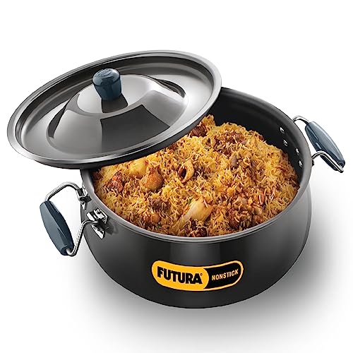 Hawkins Futura 12 Litre BigBoy Biryani Handi, Non Stick Pot with Hard Anodised Lid, Sauce Pan for Cooking and Serving Biriyani, Black (NBH12)