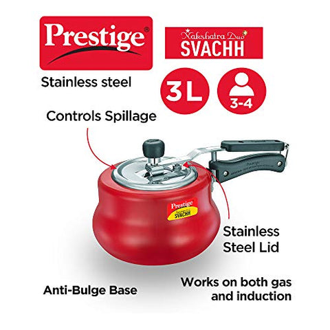 Prestige Svachh, 10752, 3 L, Nakshatra Duo Red Handi, with deep lid for Spillage Control