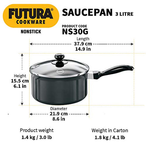 Futura Non Stick 8-Inch Sauce Pan with Glass Lid, 3.0-Liter