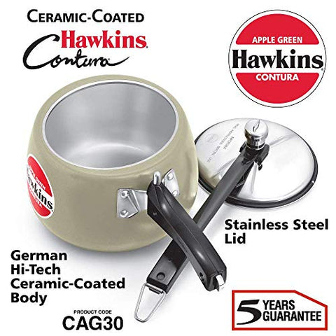 Hawkins Ceramic CAG30 Pressure Cooker, 3 L, Apple Green