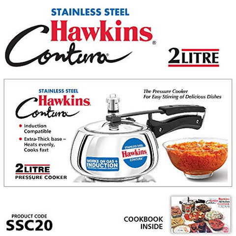 Hawkins SSC20 Stainless Steel Pressure Cooker, 2 Liter, Silver