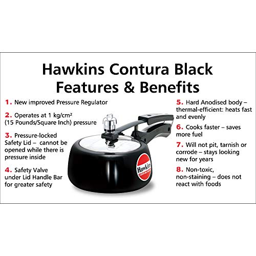 Hawkins CB15 Hard Anodised Pressure Cooker, 1.5-Liter, Contura Black