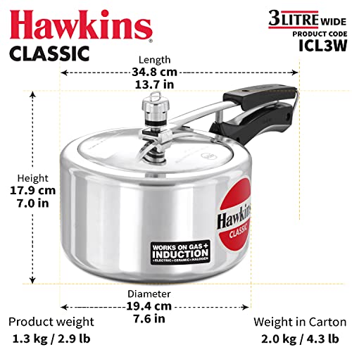 Hawkins HC30 Contura 3-Liter Pressure Cooker, Small, Aluminum